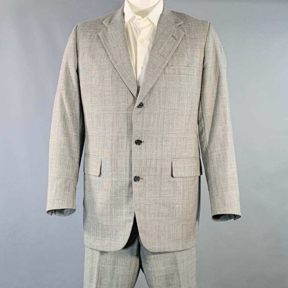 O'CONNELL'S Size 42 Long Black White Plaid Wool Notch Lapel Suit
